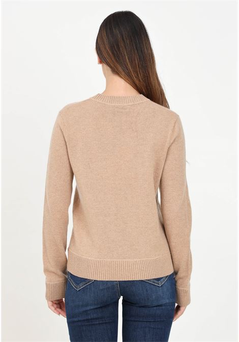 Beige women's crew-neck sweater in cashmere blend with logo ELISABETTA FRANCHI | MK64S46E2CP2